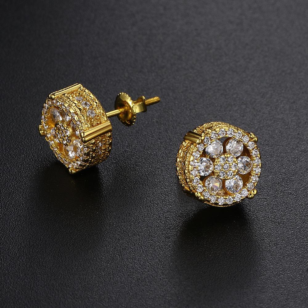 Popular Full Diamond Hip Hop Stud Earrings Round Microencrusted Zircon Threaded Ears Men'S Earrings Earrings