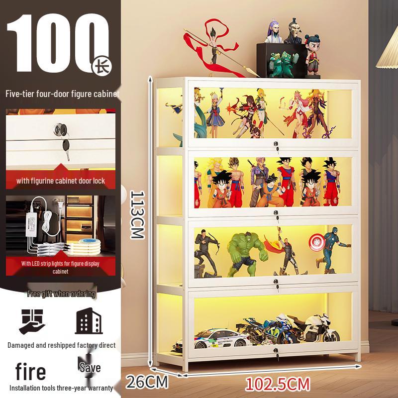 Acrylic Lockable Display Case with LED Lights for Figurines and Models, Dustproof Transparent Stand