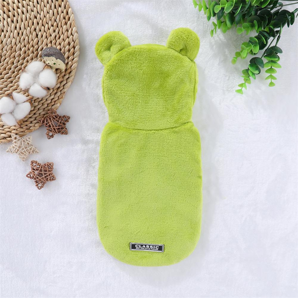 Podzimní a zimní nové oblečení pro kočky a psy, medvědí uši, dvounohé, jednobarevné, s kapucí, fleecové, teplé, pro francouzské bojové psy