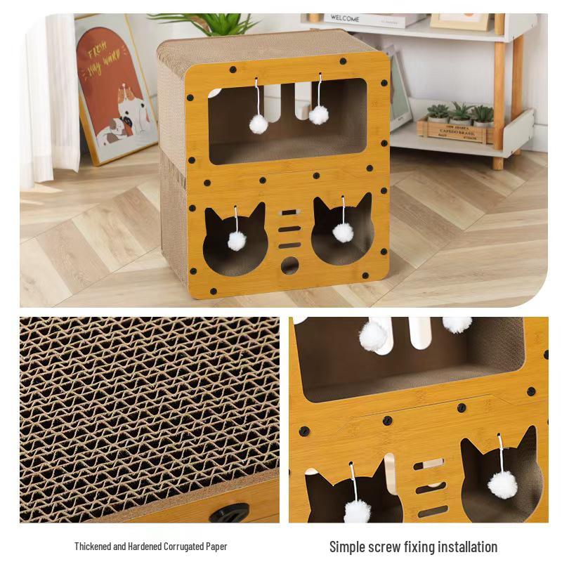 Durable Cat Tree with Scratching Post, Integrated Bed, and 11 Toys