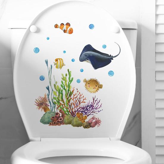 Glow In The Dark Toilet Sticker Under The Sea Toilet Seat Cover Sticker Sea Life Animals Removable Waterproof Peel