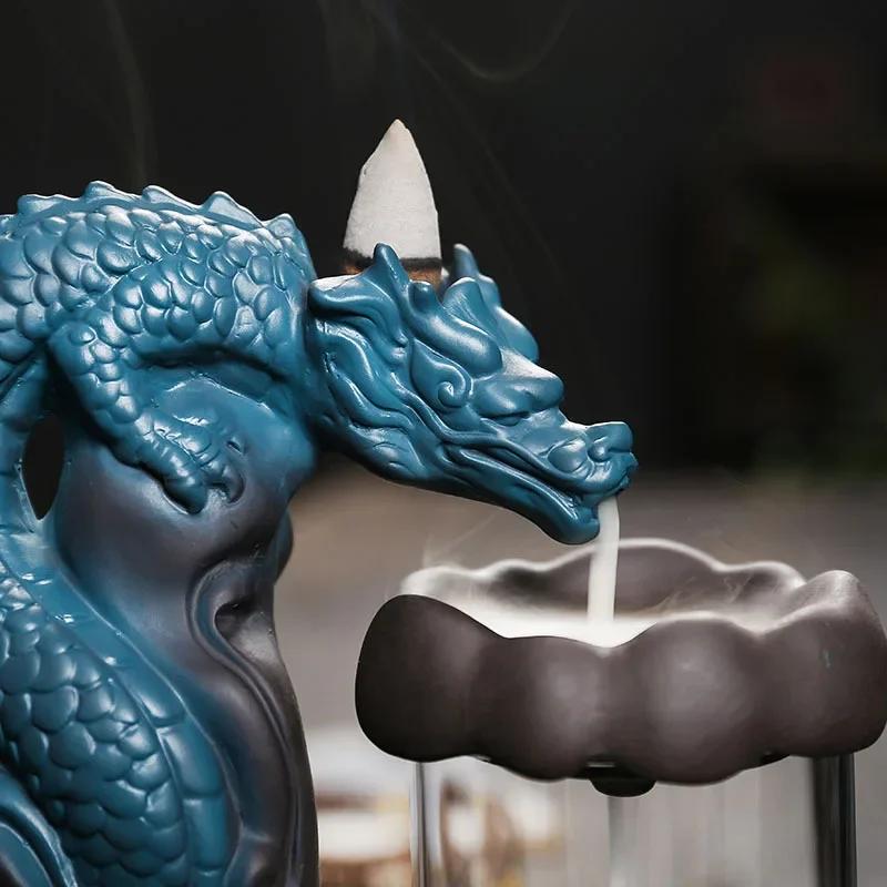 Dragon Backflow kadidlo s krytem odolným proti větru a LED světlem Vánoční domácí dekorace Lucky Feng Shui ozdoby – žádné kadidlo