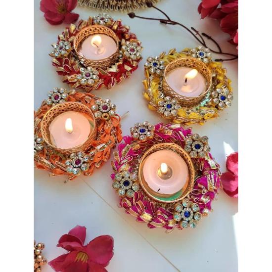 

Handmade Beautiful T light Candle Holder for Home Decorations for party festivals Wedding and Event Decorations Set of 4 S червоний/жовтий