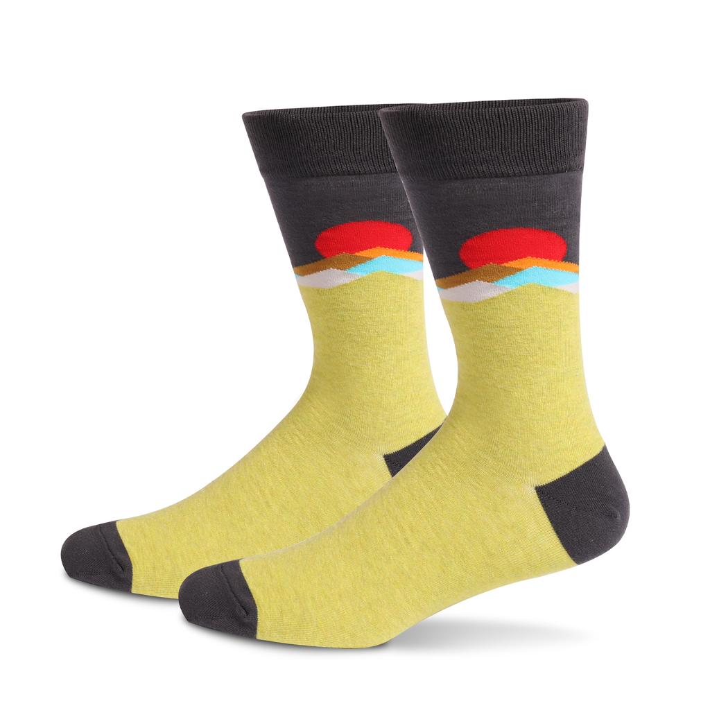 1Pairs Mens Fun Dress Socks Pattern Funny Socks Pack Colorful Striped Combed Cotton Novelty Socks Cool Breathable Casual Socks