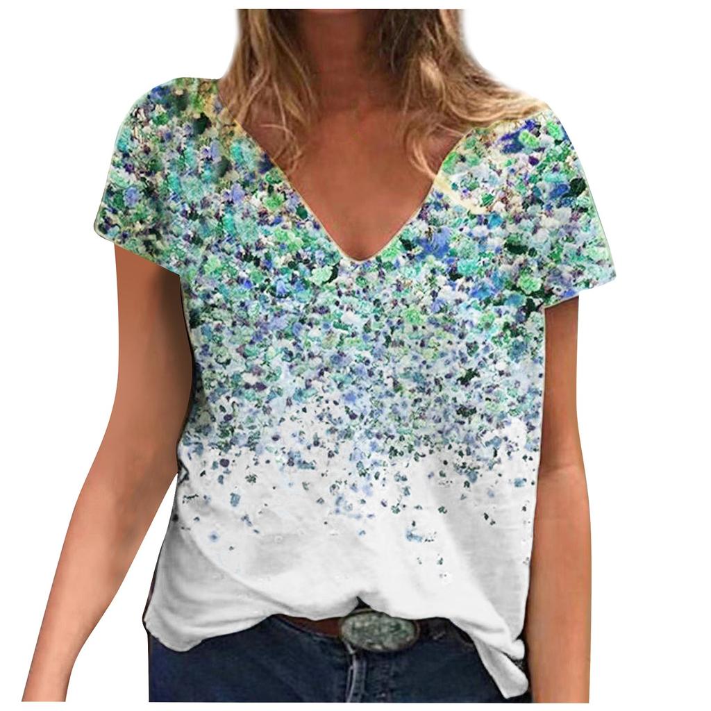 Women's Fashion Casual Plus Size Scenic Flowers Printing Round Neck T-Shirt Tops
