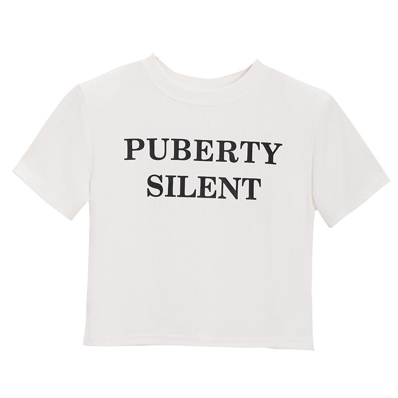 

Футболка с короткими рукавами для женщин с укороченным низом, рубашка на весну и лето, тонкий белый студенческий топ с буквами XL белый