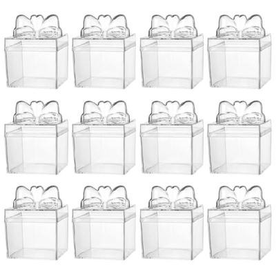12Pcs Bowknot Party Treat Box Clear Plastic Candy Holder Container For Baby Showers Anniversary Wedding Birthday Parties