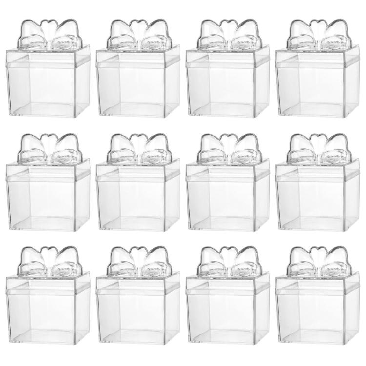 

12Pcs Bowknot Party Treat Box Clear Plastic Candy Holder Container For Baby Showers Anniversary Wedding Birthday Parties 1