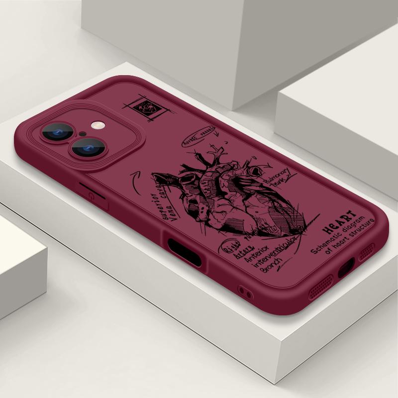 

Матовый чехол из ТПУ с рисунком в виде сердца для iPhone 16 Pro Max 15 Pro 14 13 12 11 XS XR 8 7, защита линз, противоударный мягкий силиконовый чехол для телефона iPhone 16 Pro Max вино красного