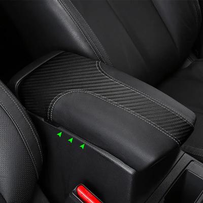 Siyah + Karbon Deri Ekleme Araba Aksesuarları Orta Konsol Kapağı Kol Dayama Kutusu Kapağı Trim Nissan X-Trail Rogue 2014 -