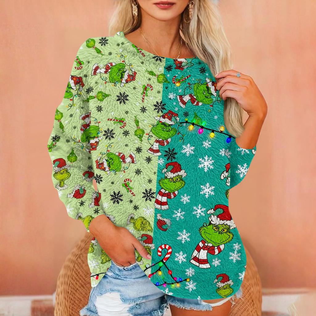 Women's T Shirt Flannel Print Tunic Long Sleeve Party  Round Neck  Tops