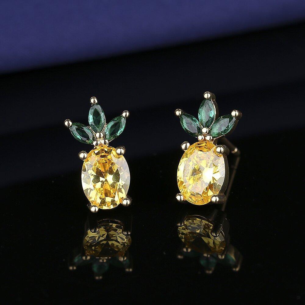 New Three-piece Set High-end Luxury Set, Citrine Pineapple Gold-plated Earrings Necklace Jewelry