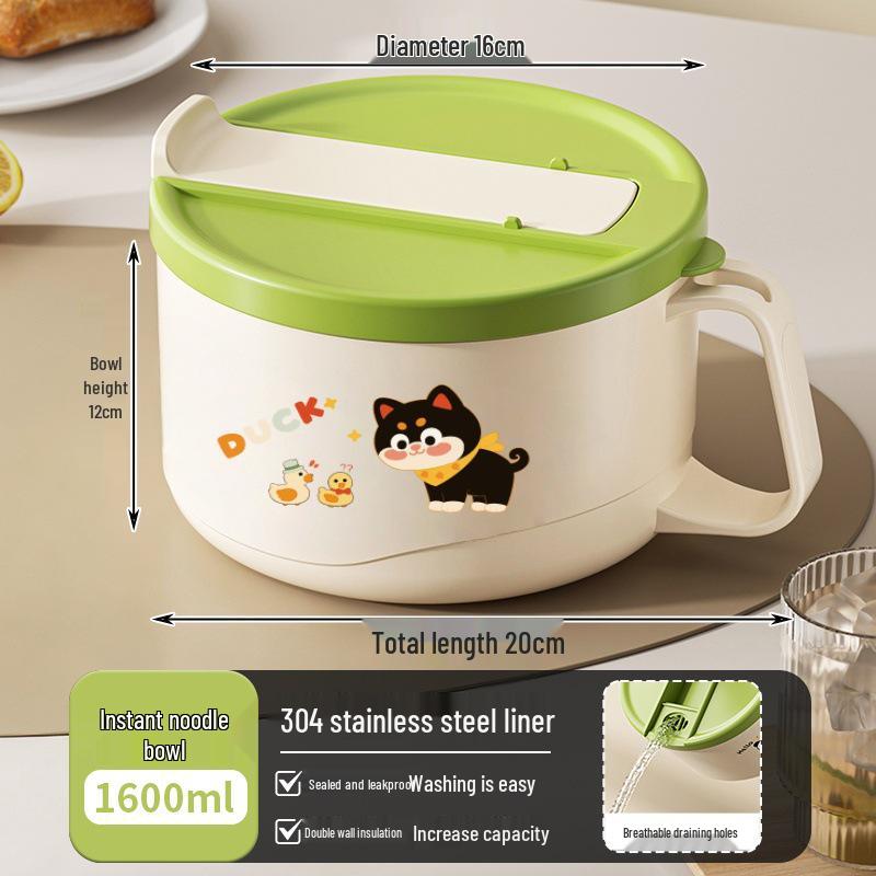 Wow Stainless Steel Instant Noodle Bowl with Lid and Drain - Large Capacity for Student Dorms and Canteens