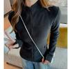 Women's Autumn and Winter Padded Warm Zipper Long Sleeve Slim Medium Neck Top