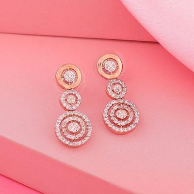 Women's Round Designer Earrings Rose Gold Plated & CZ