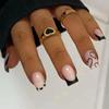 24-Piece Box: Minimalist European & American Style Black Heart Medium-Long Square False Nails