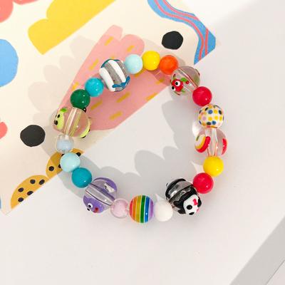 Kreatives Cartoon Graffiti Süßer Panda Hund Perlenarmband, Süßes Mädchen Hochwertiger Harz Macaron Schmuck