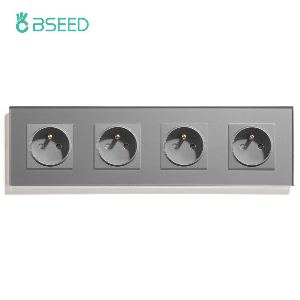 BSEED 1/2/3Gang Touch Light Switches 1Way Sensor Switch With Type-C USB French Wall Sockets Glass Panel Blue Backlight Gray