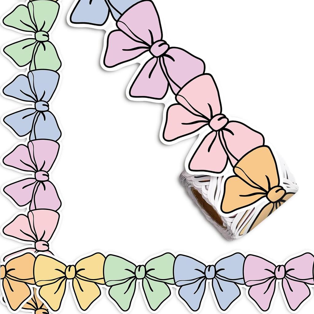 10m Colorful Bows Bulletin Board Border Decorative Classroom Border Adhesive Bulletin Board Trim Sticker for School