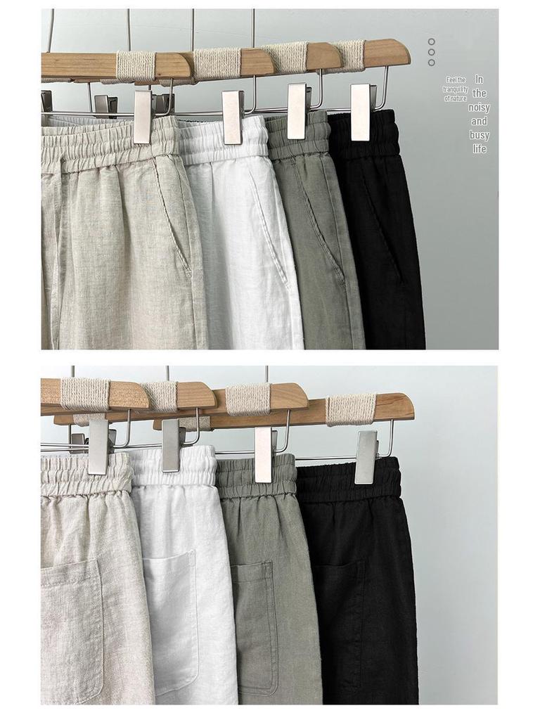 Men's High-End Pure Linen Summer Pants - Loose, Wide-Leg, Straight-Cut Style
