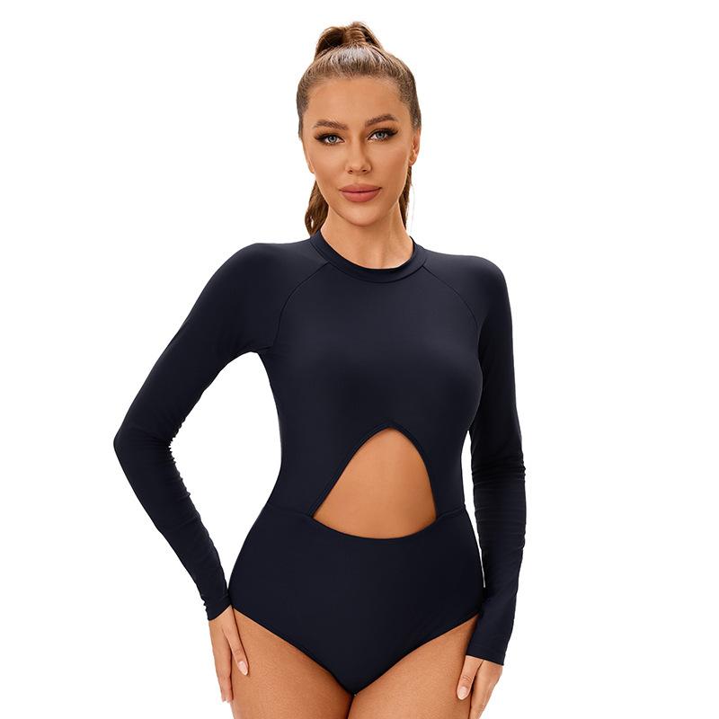 Women's Long Sleeve One-Piece Swimsuit with Side Cutout Design – Stylish & Figure-Flattering Swimwear In Multiple Colors