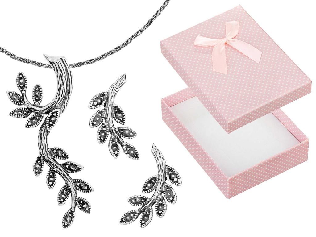 Oxidized Silver Jewelry Set Twig Silver Leaf Set