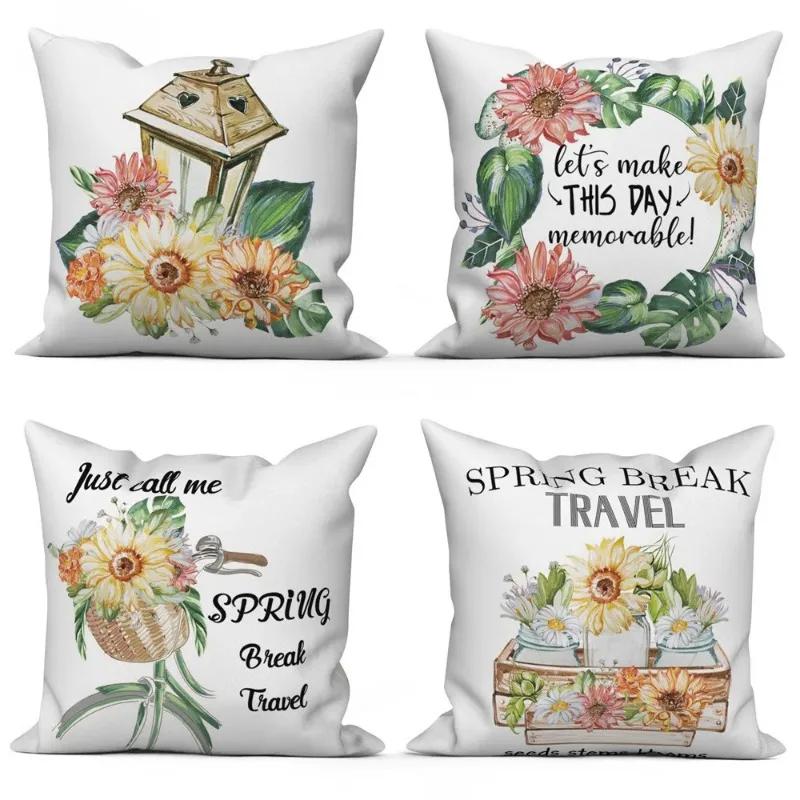 Customizable Throw Pillow Cover Home Decor Sofa Decorative Pillow Cover Spring Daisy Flower Letter Cushion Cover