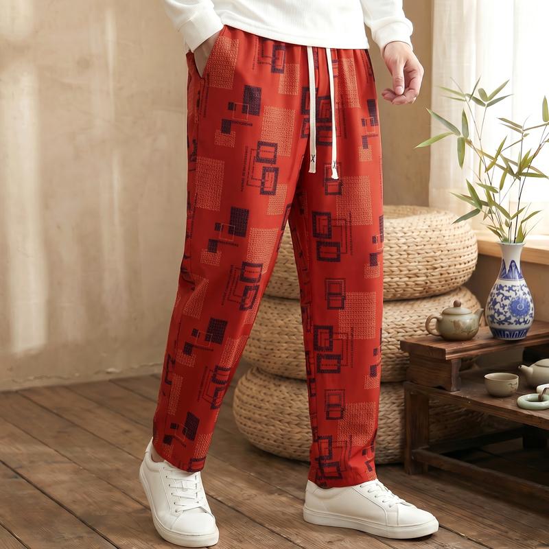 Pantaloni Casual Stampati da Uomo Taglie Forti, Pantaloni Leggeri Larghi con Vita Elastica (5XL-12XL)