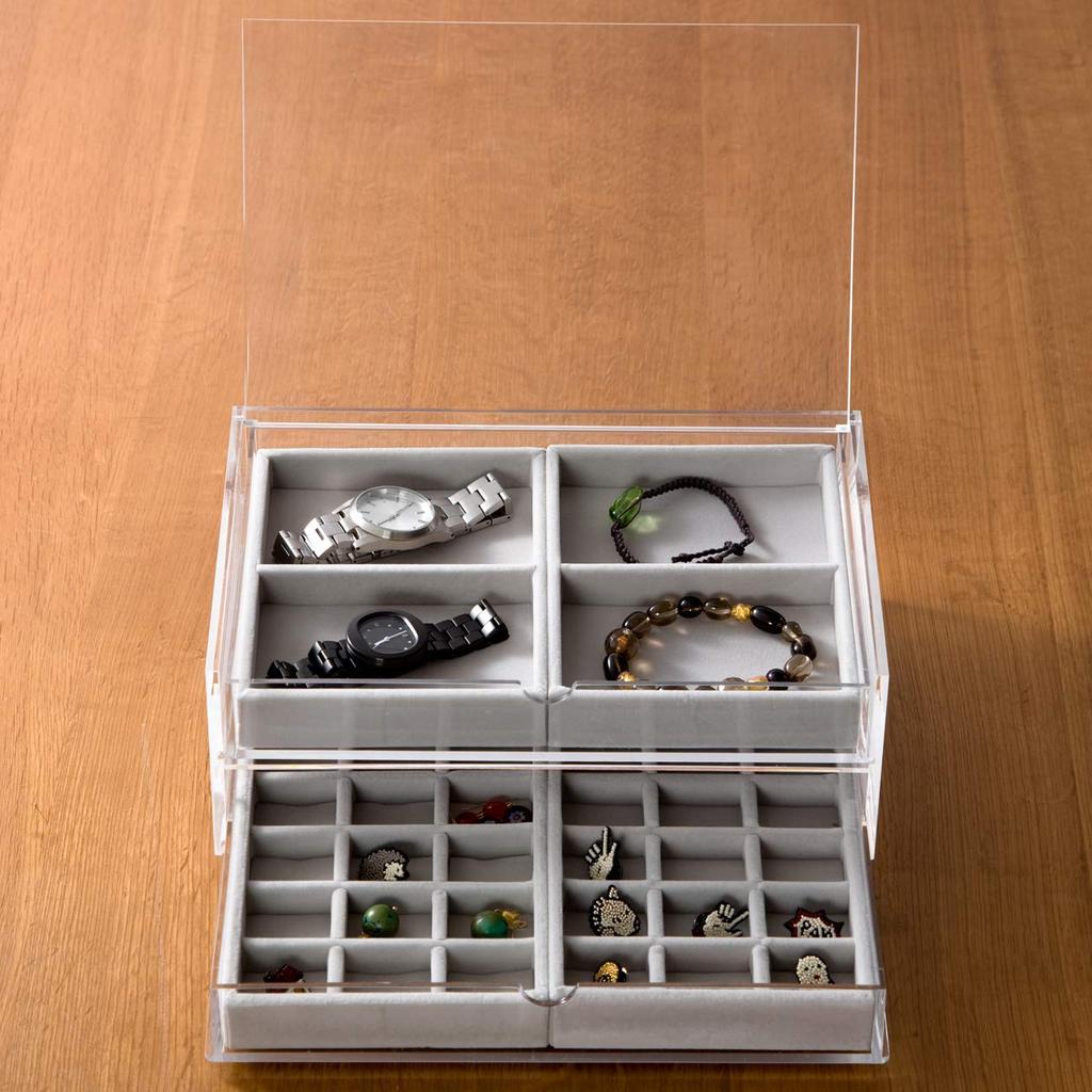 MUJI Stackable Acrylic Case with Two Drawers and Lid, Large, Approx. 25.5cm W X 17cm D X 9.5cm H, Product Number: 38970125