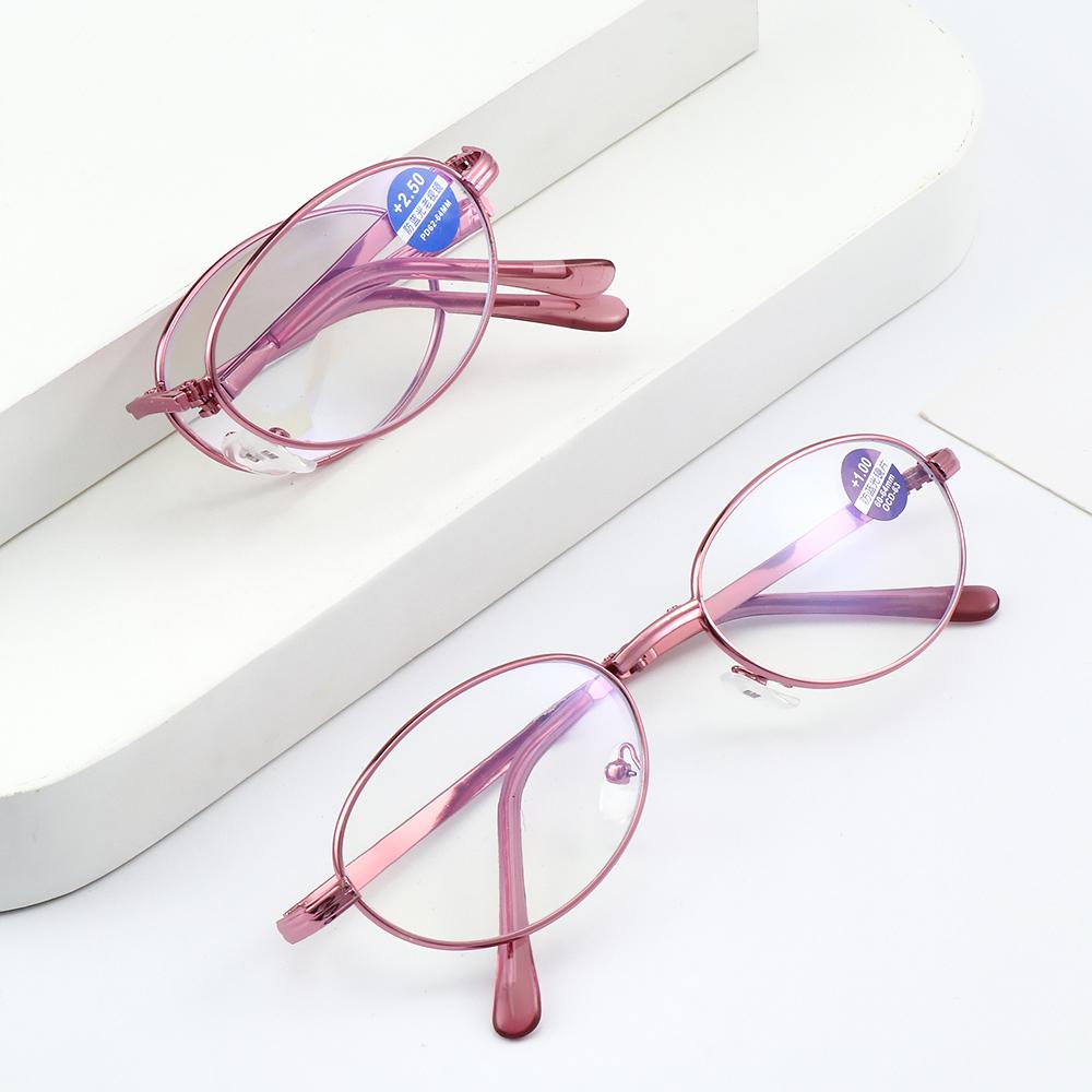 Classic Portable Folding Reading Glasses Anti Blue Ray Eyewear Women Metal Frame Presbyopia Eyeglasses with Glasses Bag
