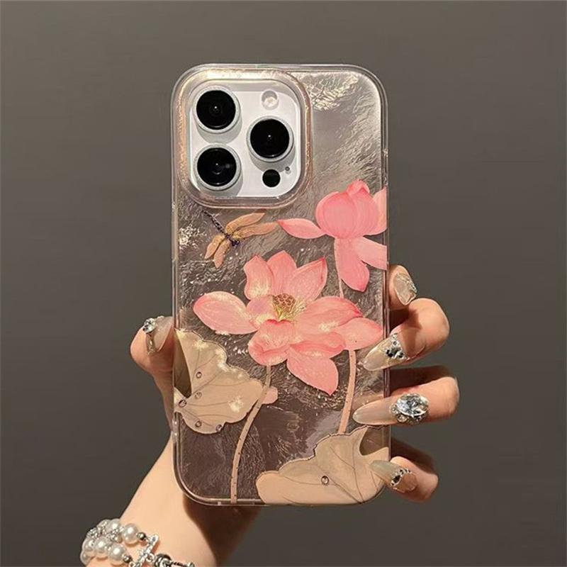 Simple Pink Lotus Vortex Pattern Phone Case for IPhone 16 15 14 13 12 11 Pro Max XS XR X 7 8 Plus Shockproof Silicone Soft Cover