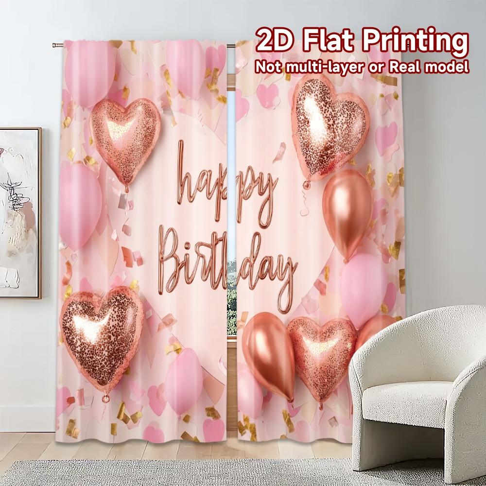 2pcs, 2D FLAT PRINTING Curtains (Without Rod) Birthday Bliss(5) Chic Print Curtains Machine Washable Fabric Curtains Room Decor