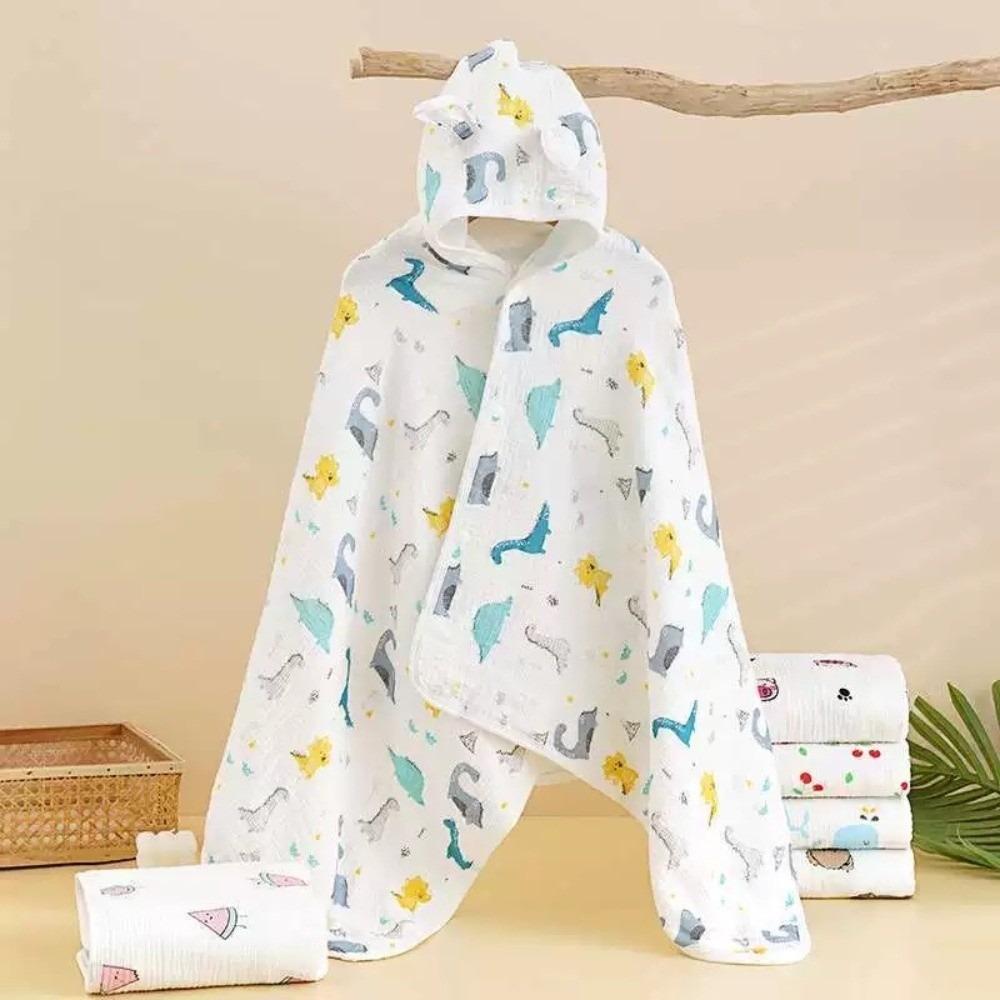Four Layer Hooded Bathrobe Cartoon Printed Infant Bathrobe Warm Baby Gauze Bath Towel  Sleepwear