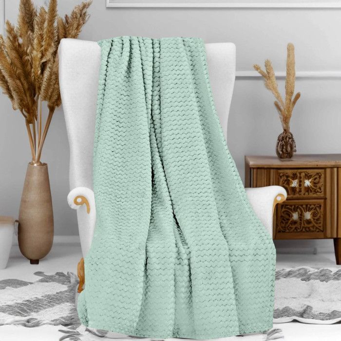 Blanket 220x240 Cm COCOONING Water Green, by Soleil D'ocre