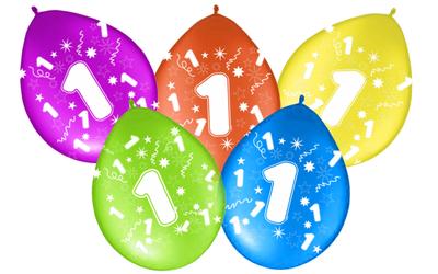 Balony Odwrotny Nadruk Cyfra 1 Jeden, 5 Szt