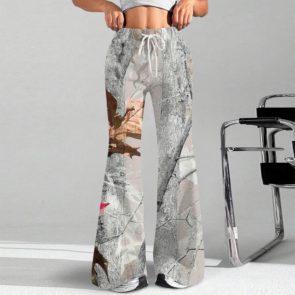 Damen Mode Lockerer Tunnelzug Taille Print Lässige Sporthosen Lässige Schlaghosen