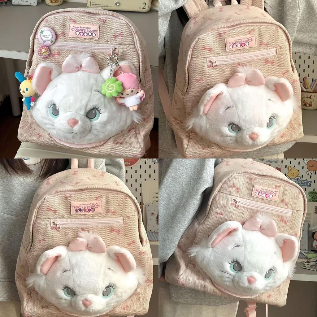 Cat Marie Canvas Backpack With Bow Print Design For Daily School Use