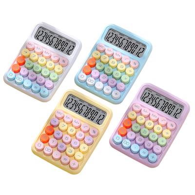 Calculadora de teclado colorido de dopamina fofa, tela grande de 12 dígitos, calculadora portátil para estudantes, acessórios de escritório e mesa
