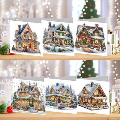 6 pièces Cartes de Vœux Art Diamant DIY Motif Noël Art Diamant Cartes Faites Main pour Noël Anniversaires Thanksgiving & Occasions Spéciales