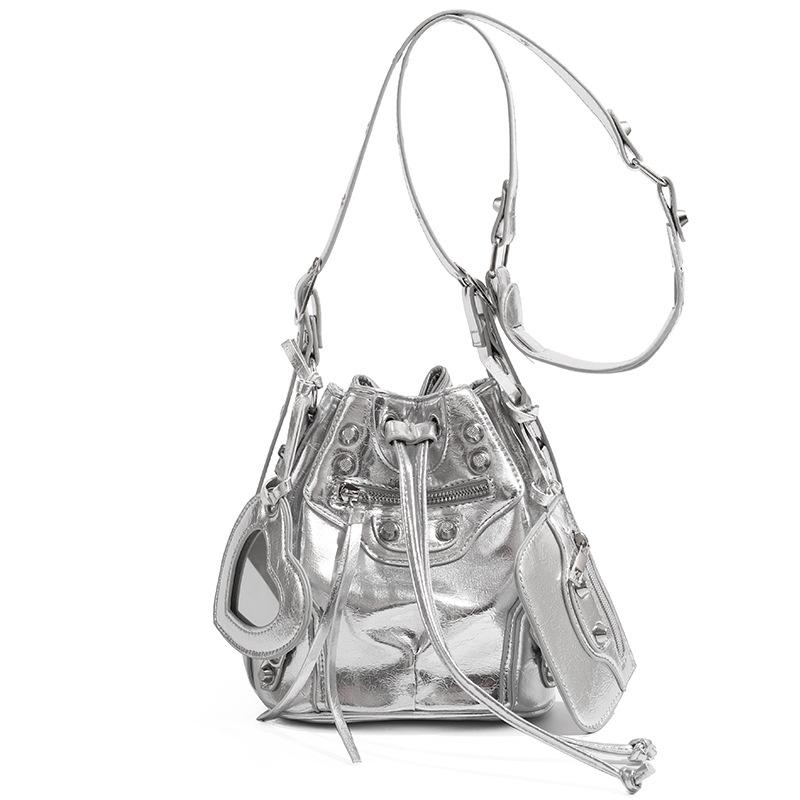 2024 Women's Summer Bucket Bag Set: Fashion Drawstring, Rivet Design, with Wide Shoulder Strap and Messenger Bag.