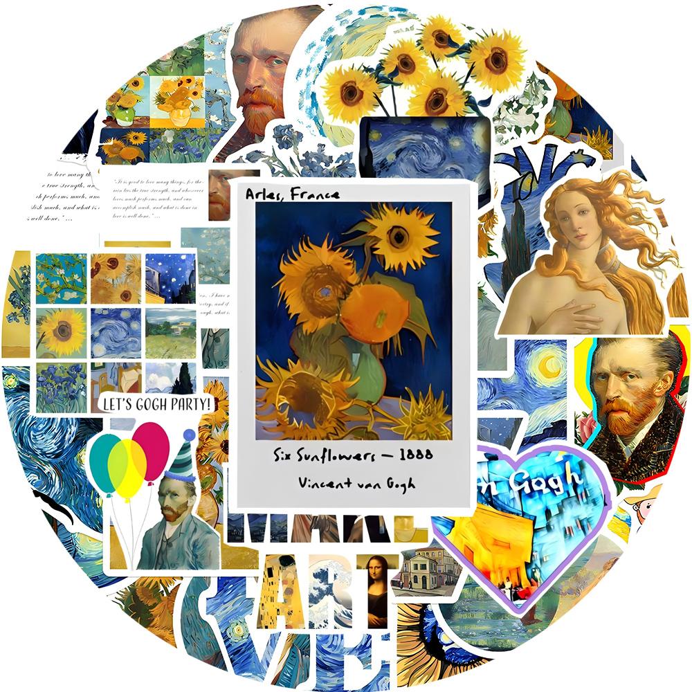 10/30/50pcs Van Gogh Work Sunflower Stickers Vintage Aesthetic Art Decal for Skateboard Helmet Phone Cool Waterproof Sticker Toy