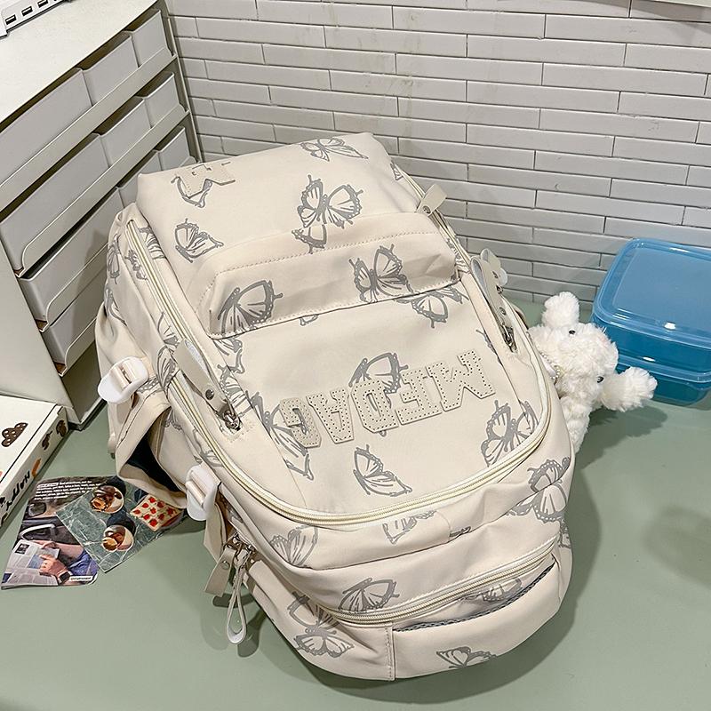 Fashionable Butterfly Printed Backpack Large Capacity Nylon Backpack Student Backpack with Multiple Pockets Suitable for Daily and Student Use