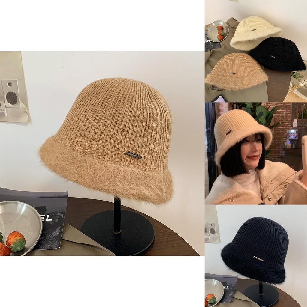 Stylish Warm Fluffy Bucket Hat For Women Winter Cotton Knit Large Brim Fashion