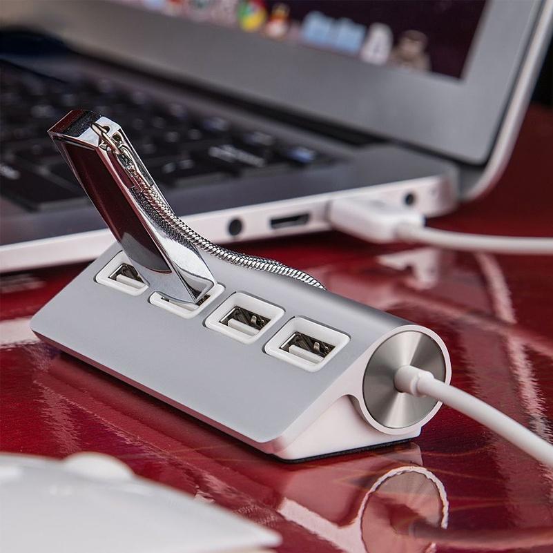 

High Speed USB HUB 4 Port USB 2.0 Port Portable Aluminium USB Splitter Laptop PC Tablet Silver