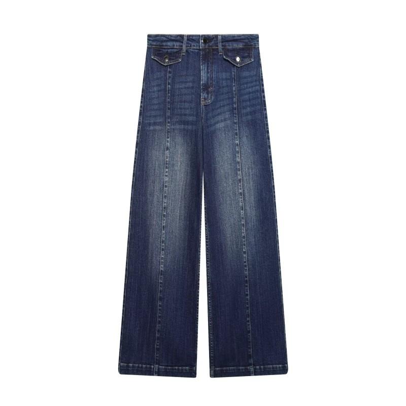 Womens 2026 Vintage Washed High Waist Wide Leg Denim Pants