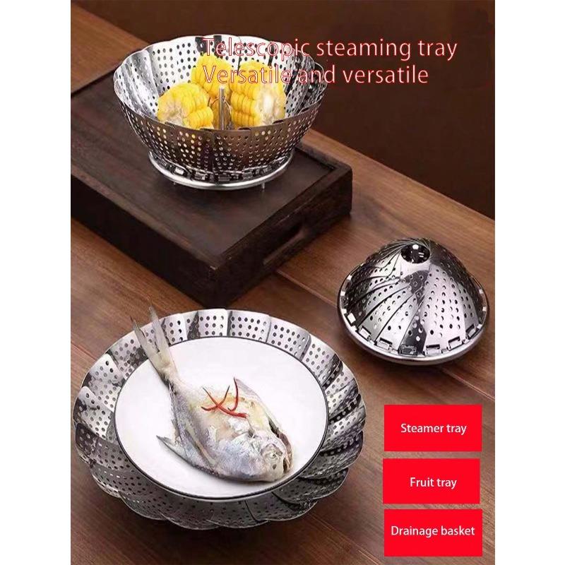 Adjustable Stainless Steel Steaming Rack - 3-Size Foldable Multi-Functional Steamer for Buns, Dim Sum & Fruits (Dishwasher Safe)