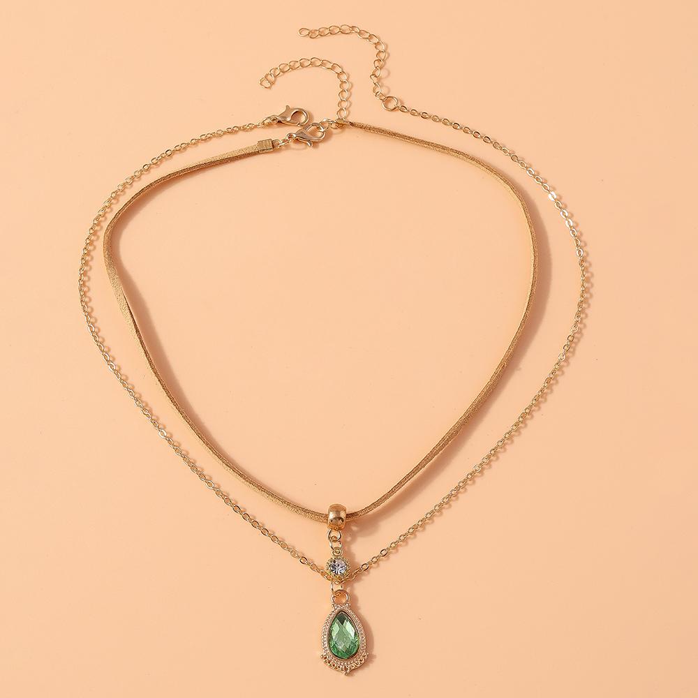 2 Pezzi Collana Y2k Goccia d'Acqua di Cristallo per Donne Ragazze Collane Multi-strato con Ciondolo in Zirconia Cubica Catena di Corda Gioielli per Feste Vacanze Regali