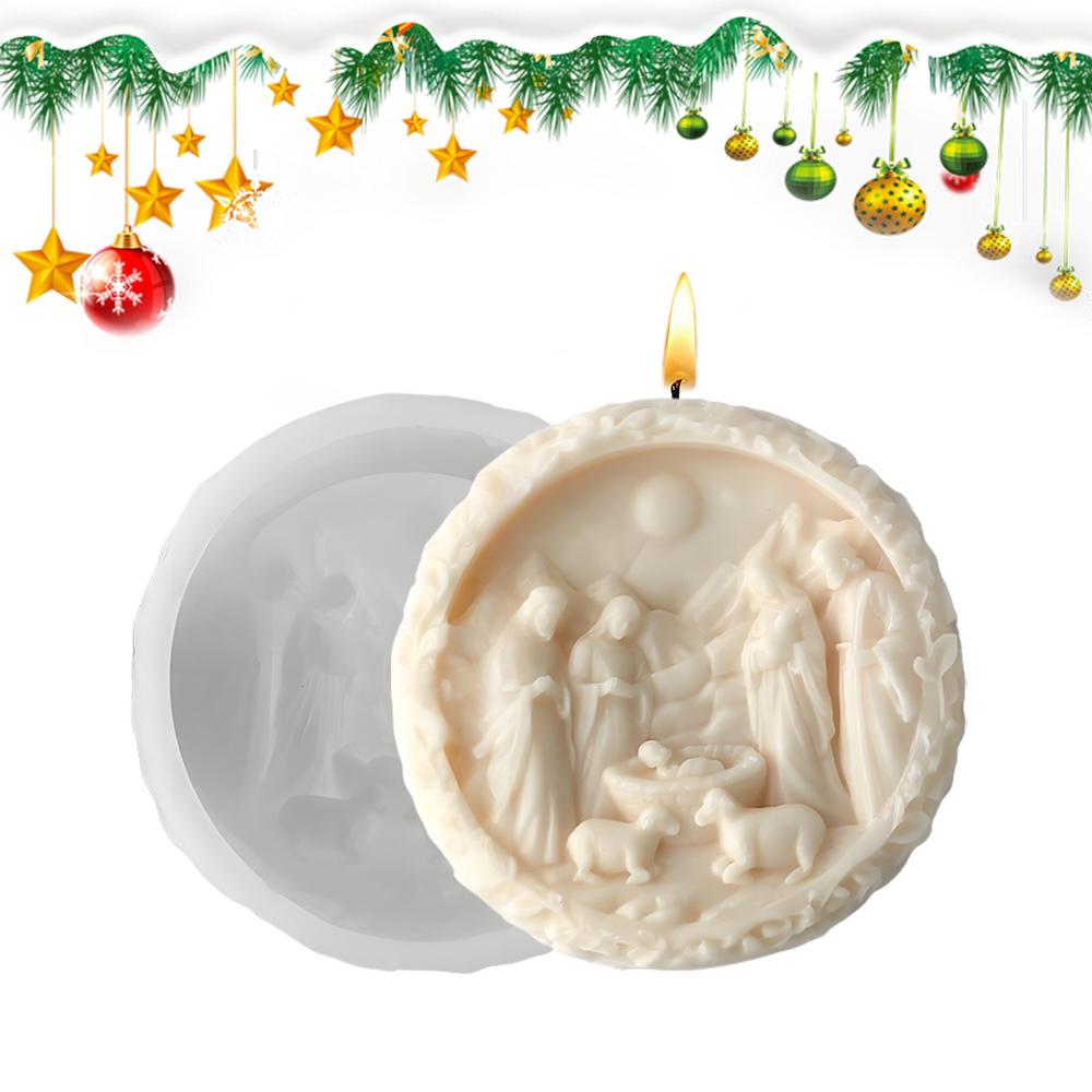 

Nativity Mold Jesus Born Fondant Moulds Easy Release 3D Round Craft Silicone Christmas Mold For Soap Candle Baking Plaster Resin