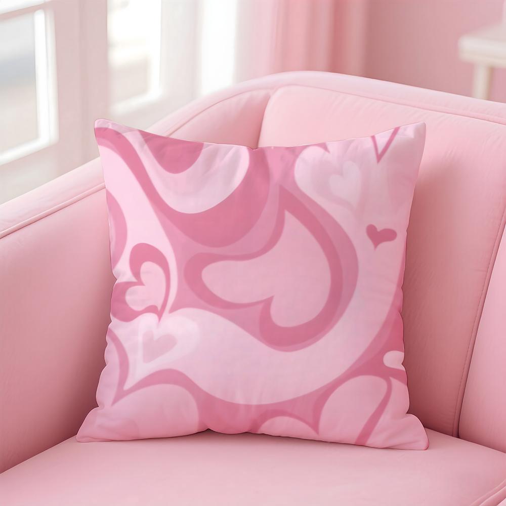 Love Pink Heart Print Cushion Cover Linen Pillowcase Cover Soft Decor for Sofa Home Room