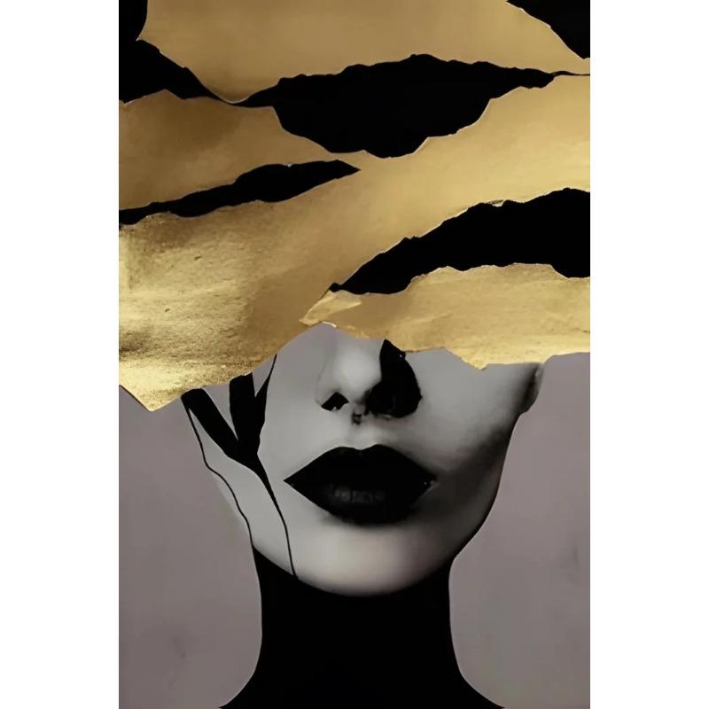 Modern Canvas Print Art Gold Black Woman Portrait Art Canvas Painting Abstract Woman Face Poster Wall Art Picture for Home Decor
